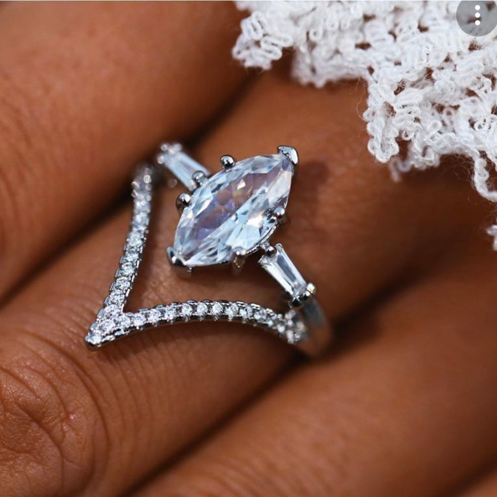 Sterling Silver CZ V Shaped Marquise Ring (8)
